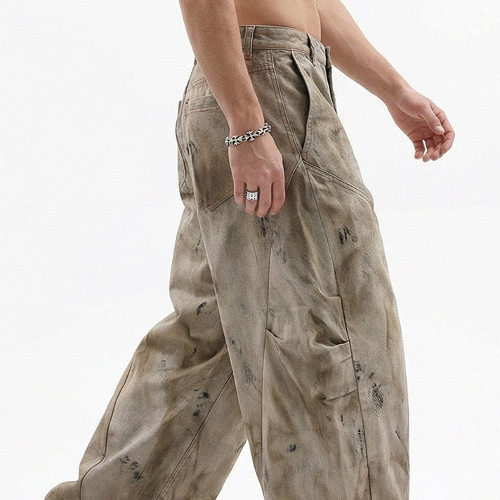 P0226 American High Street Trendy Retro Curved Denim Texture oversize Wide-Leg Cargo Pants