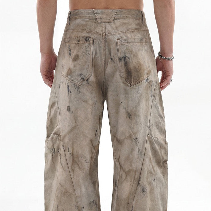 P0226 American High Street Trendy Retro Curved Denim Texture oversize Wide-Leg Cargo Pants