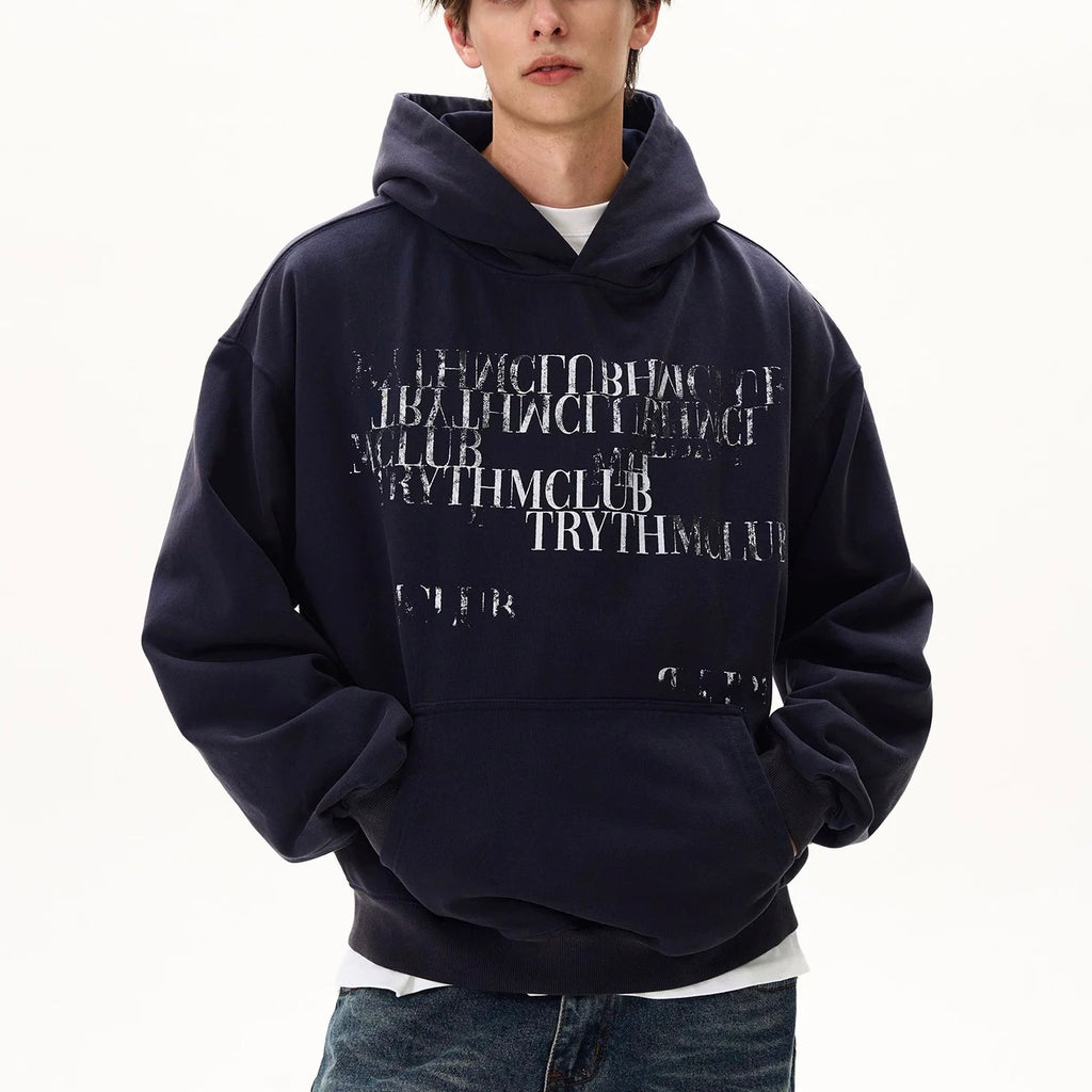 S0452 American Retro Gradient Slogan Letter Print Distressed Hooded Sweatshirt