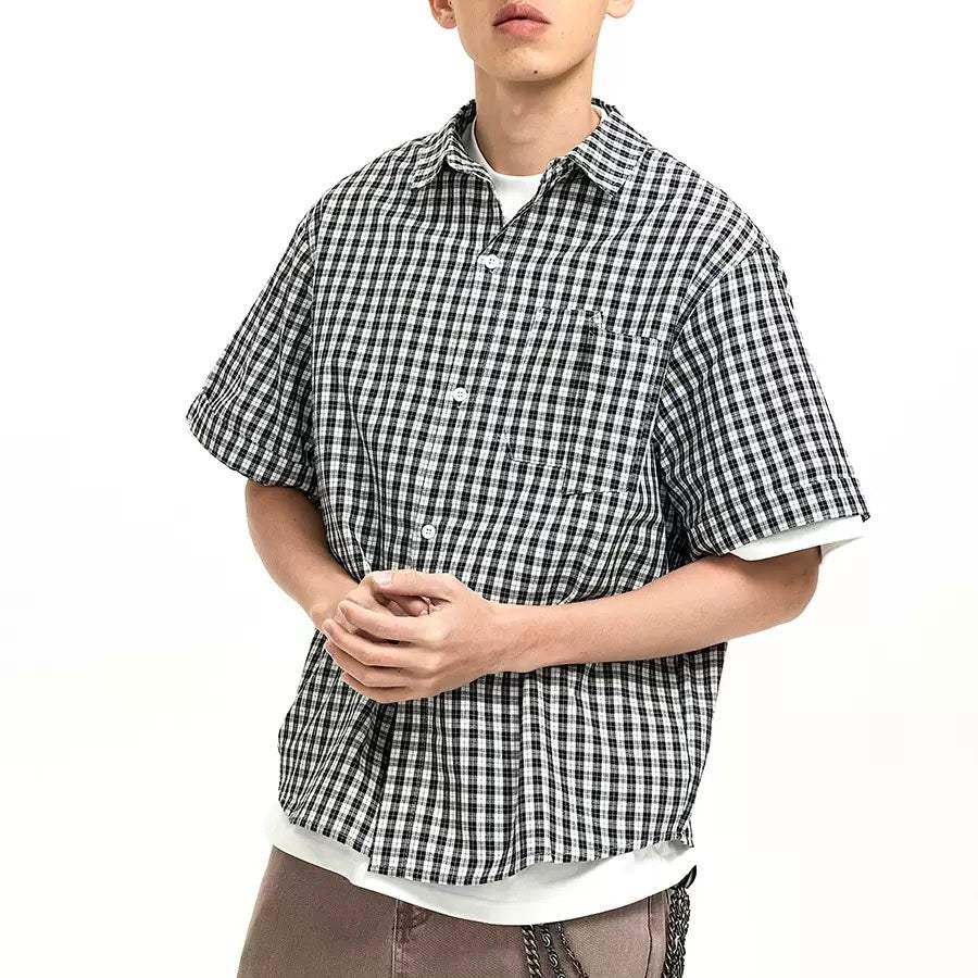 S0454 American Retro Plaid Shirt Short Sleeve