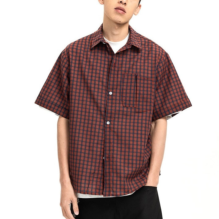 S0454 American Retro Plaid Shirt Short Sleeve