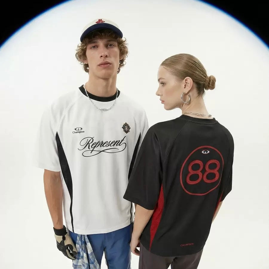 S0455 American-style color-blocked retro sports jersey T-shirt