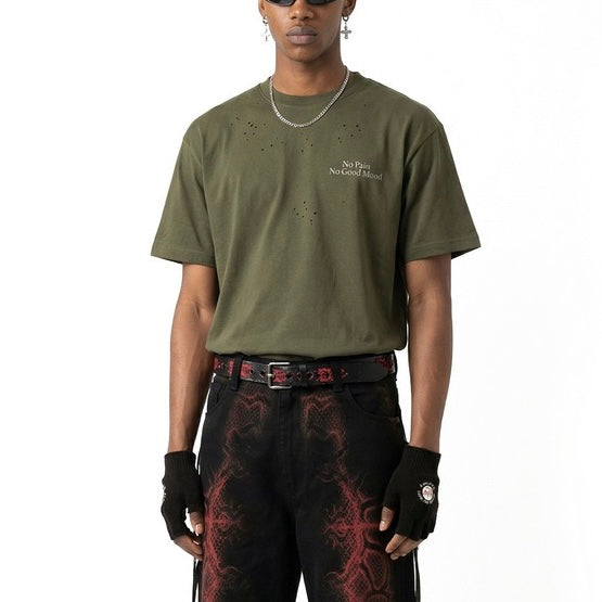 S0459 American-style distressed pure cotton reflective sports T-shirt