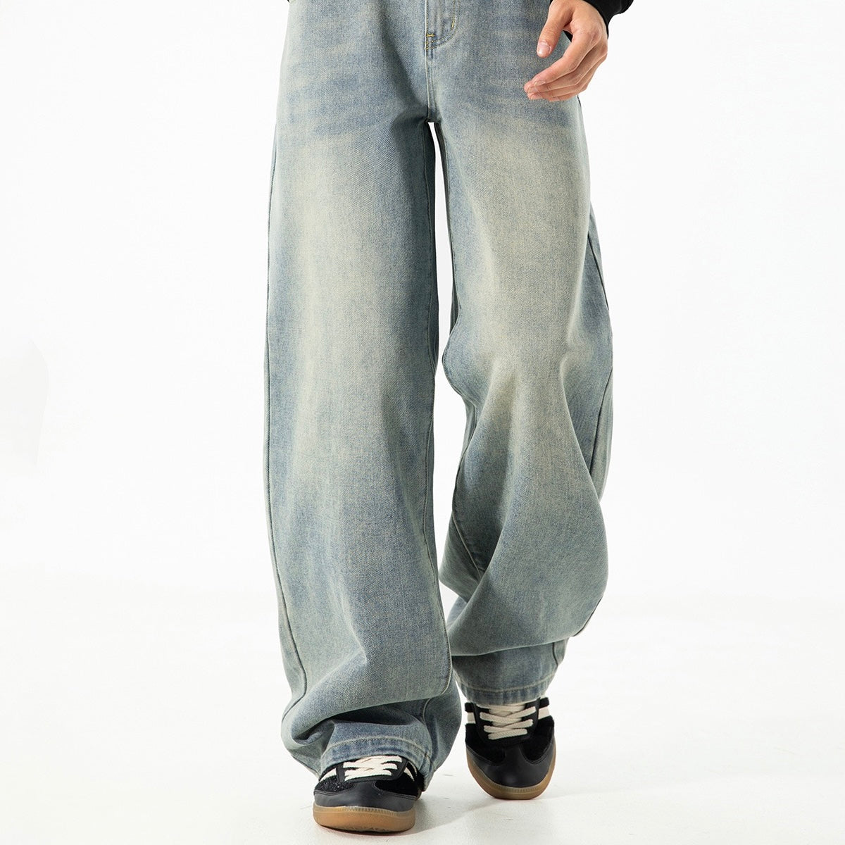 P0165 American retro distressed washed silhouette new fall style trendy straight-leg jeans