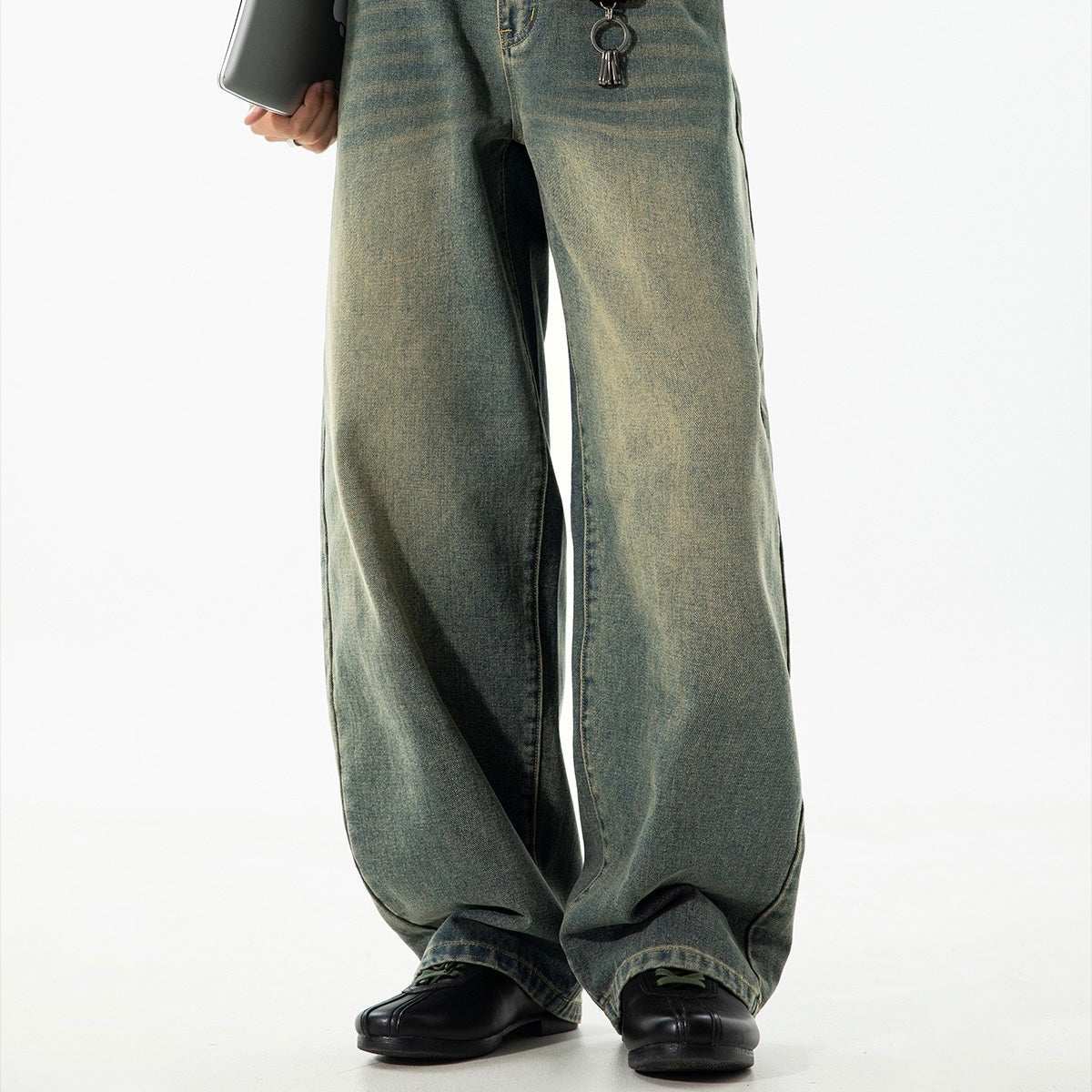 P0165 American retro distressed washed silhouette new fall style trendy straight-leg jeans