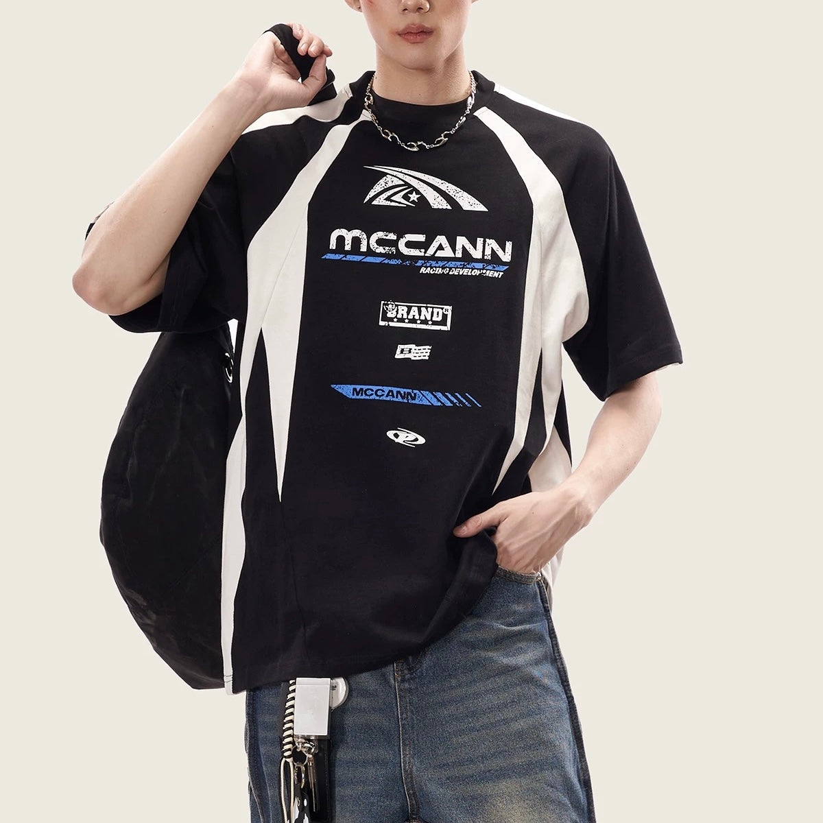 S0333 American retro high street fashion brand colorblock short-sleeved T-shirts