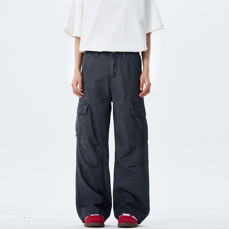 P0166 American high street Maillard washed retro high street loose straight wide-leg overalls