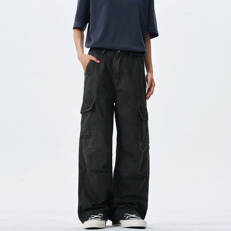 P0166 American high street Maillard washed retro high street loose straight wide-leg overalls