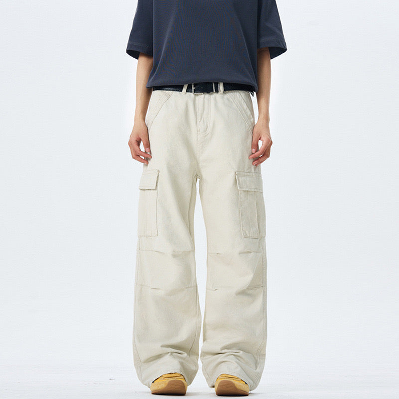 P0166 American high street Maillard washed retro high street loose straight wide-leg overalls