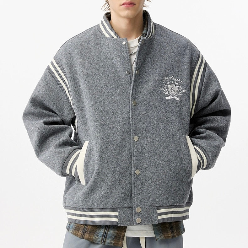 S0334 American retro college style splicing baseball jacket