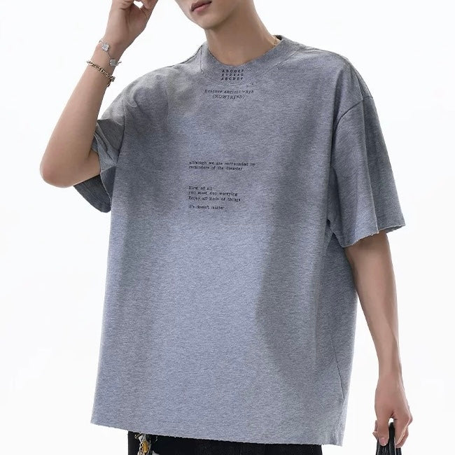 S0335 American style high-grade gradient color letter destruction short-sleeved T-shirt