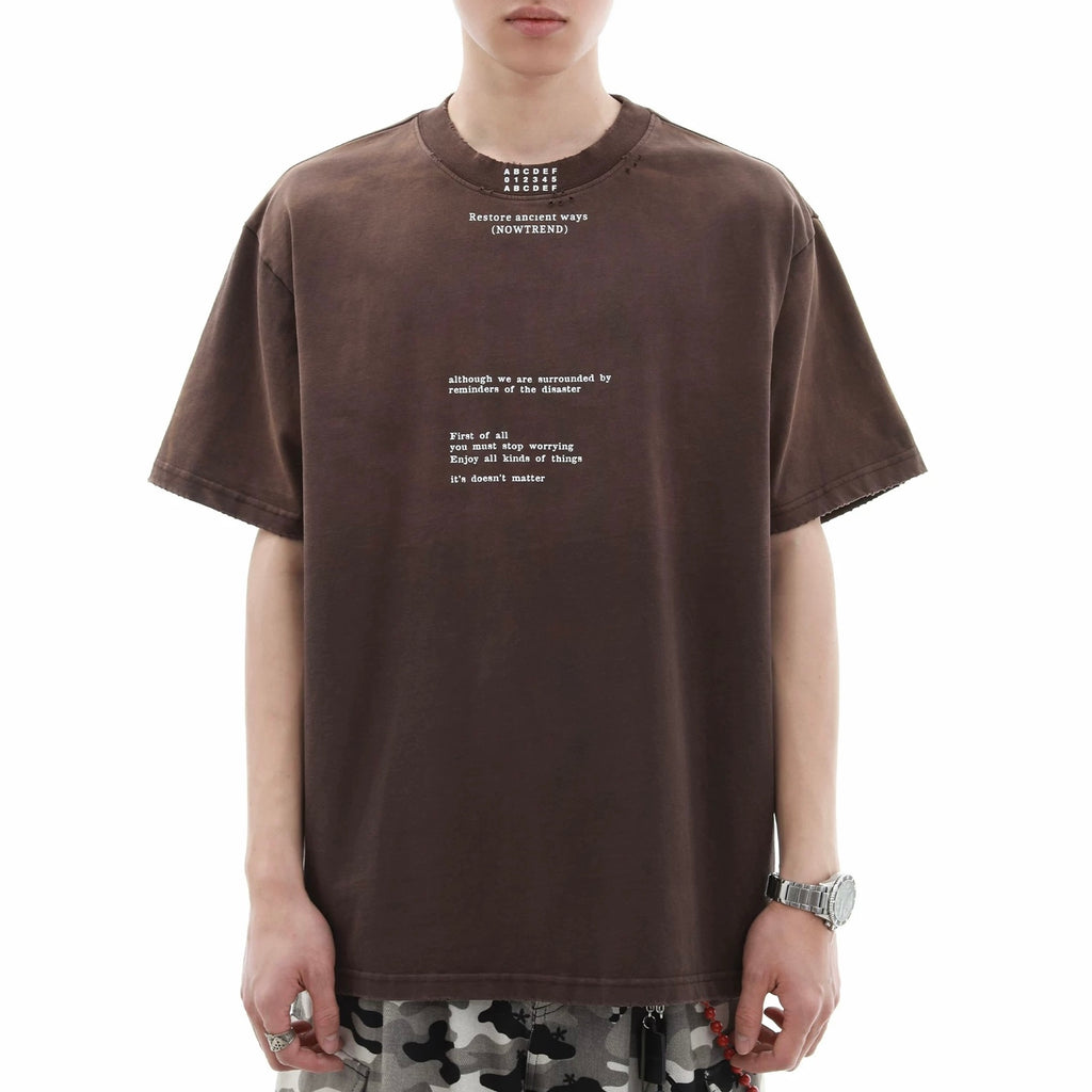 S0335 American style high-grade gradient color letter destruction short-sleeved T-shirt