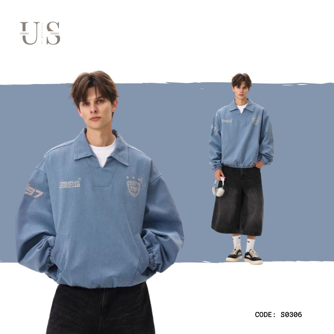 S0306 American trendy brand v-neck sports style ball suit top sweater