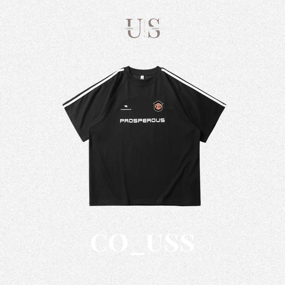 S0387 American-style loose-fitting patchwork T-shirt Available: Black | White | Grey | Red