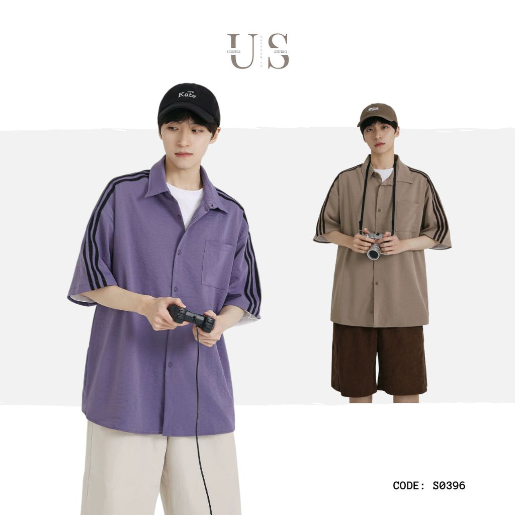 S0396 New Retro Collared Casual Oversize Short-Sleeve Shirt