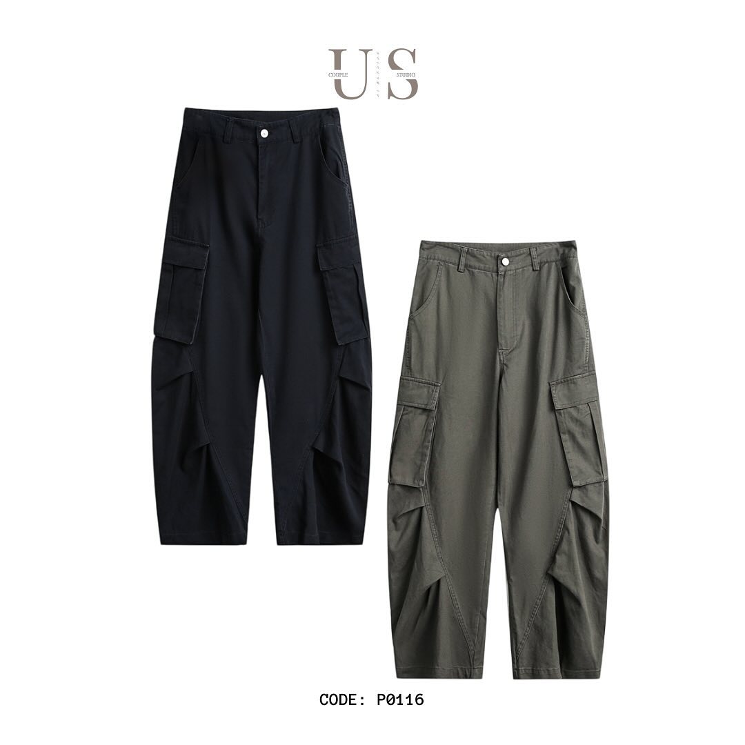 P0116 Japanese straight multi-pocket cargo pants