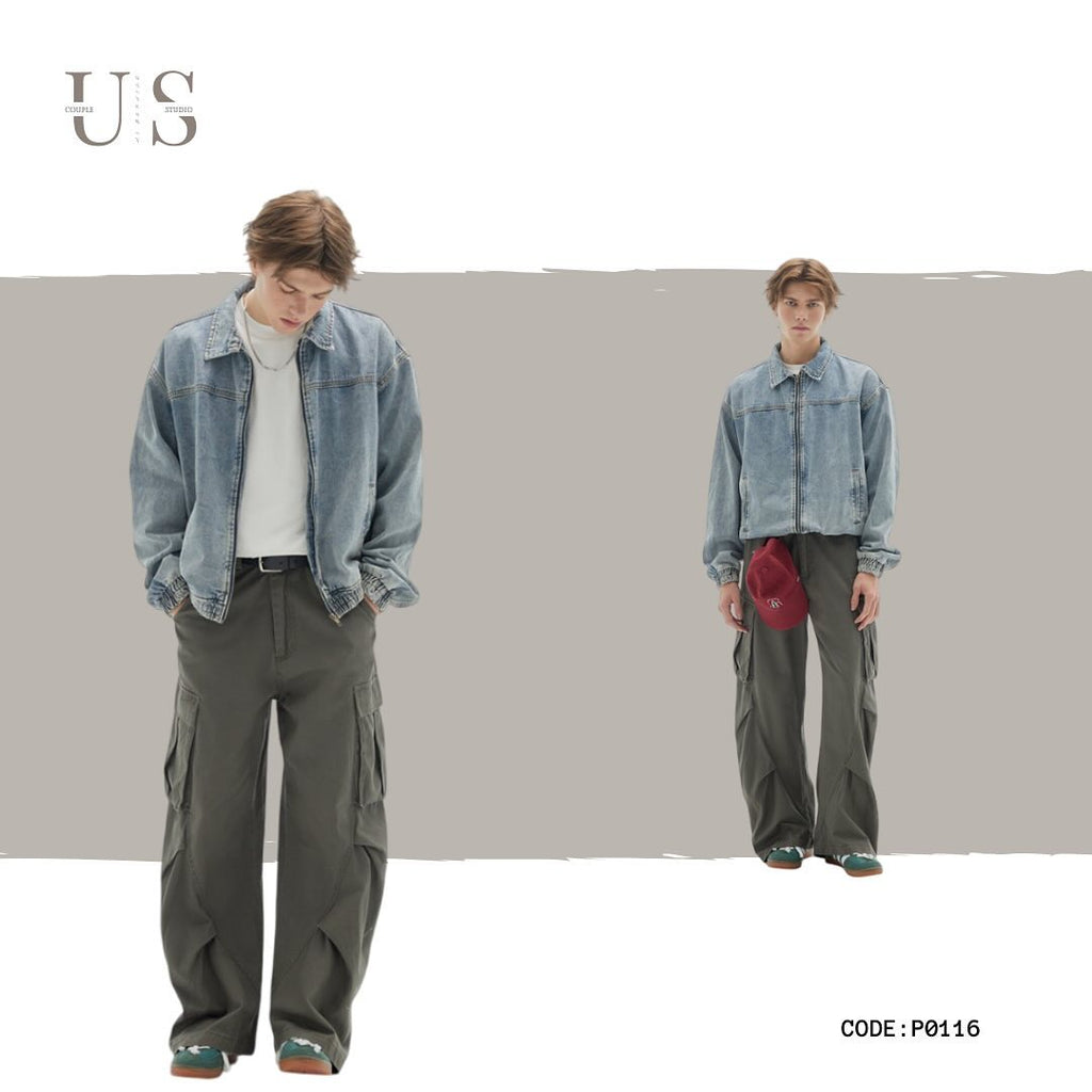 P0116 Japanese straight multi-pocket cargo pants