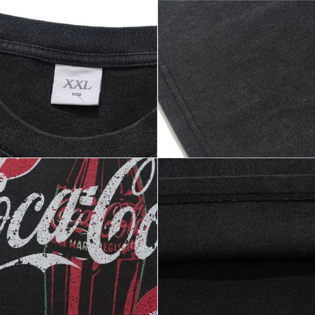 S0233 American retro Coca-Cola washed grey printed loose T-shirt