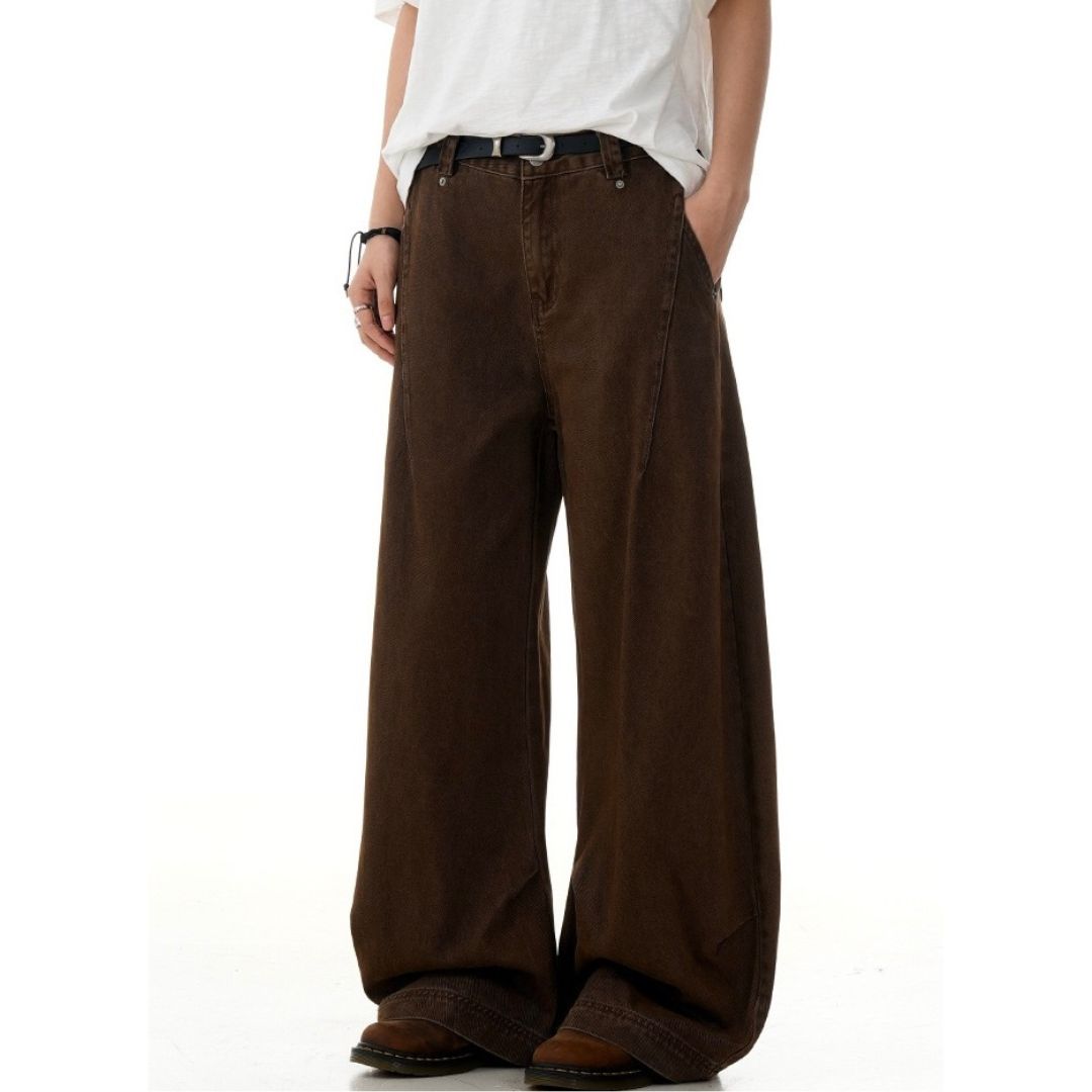P0154 America Style Vintage high-waist Maillard loose straight banana mopping pants