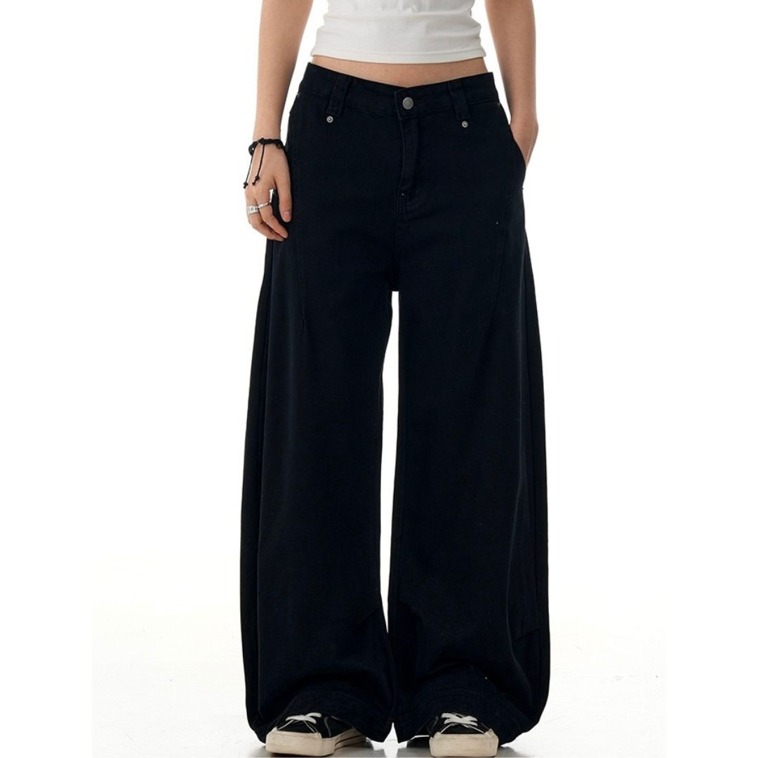 P0154 America Style Vintage high-waist Maillard loose straight banana mopping pants