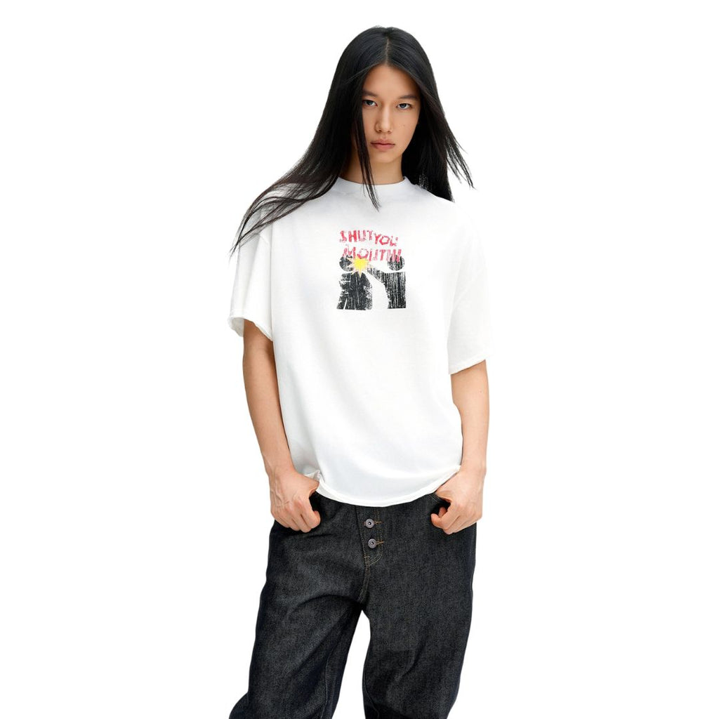 S0483 American-style vintage distressed graphic short-sleeve T-shirt