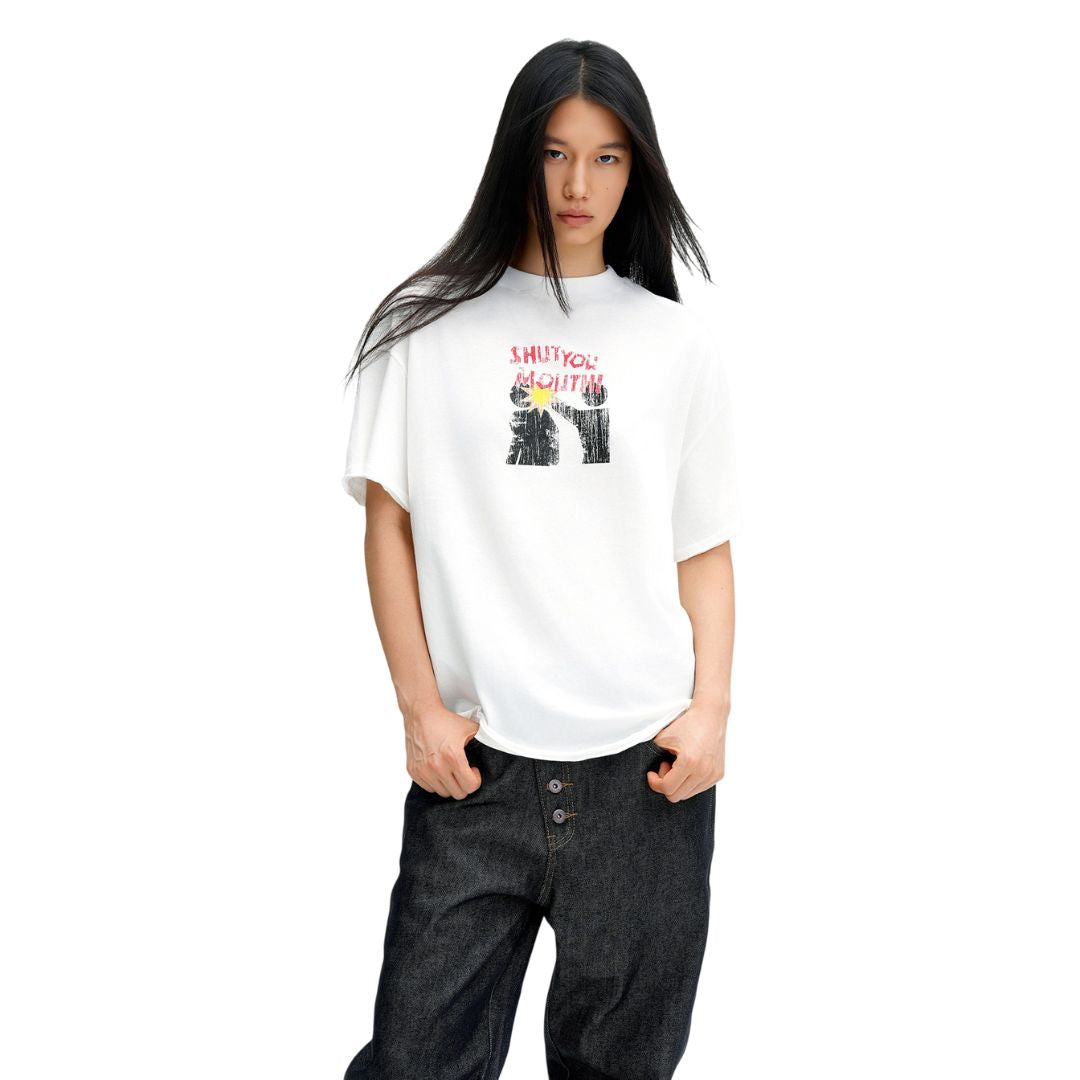 S0483 American-style vintage distressed graphic short-sleeve T-shirt