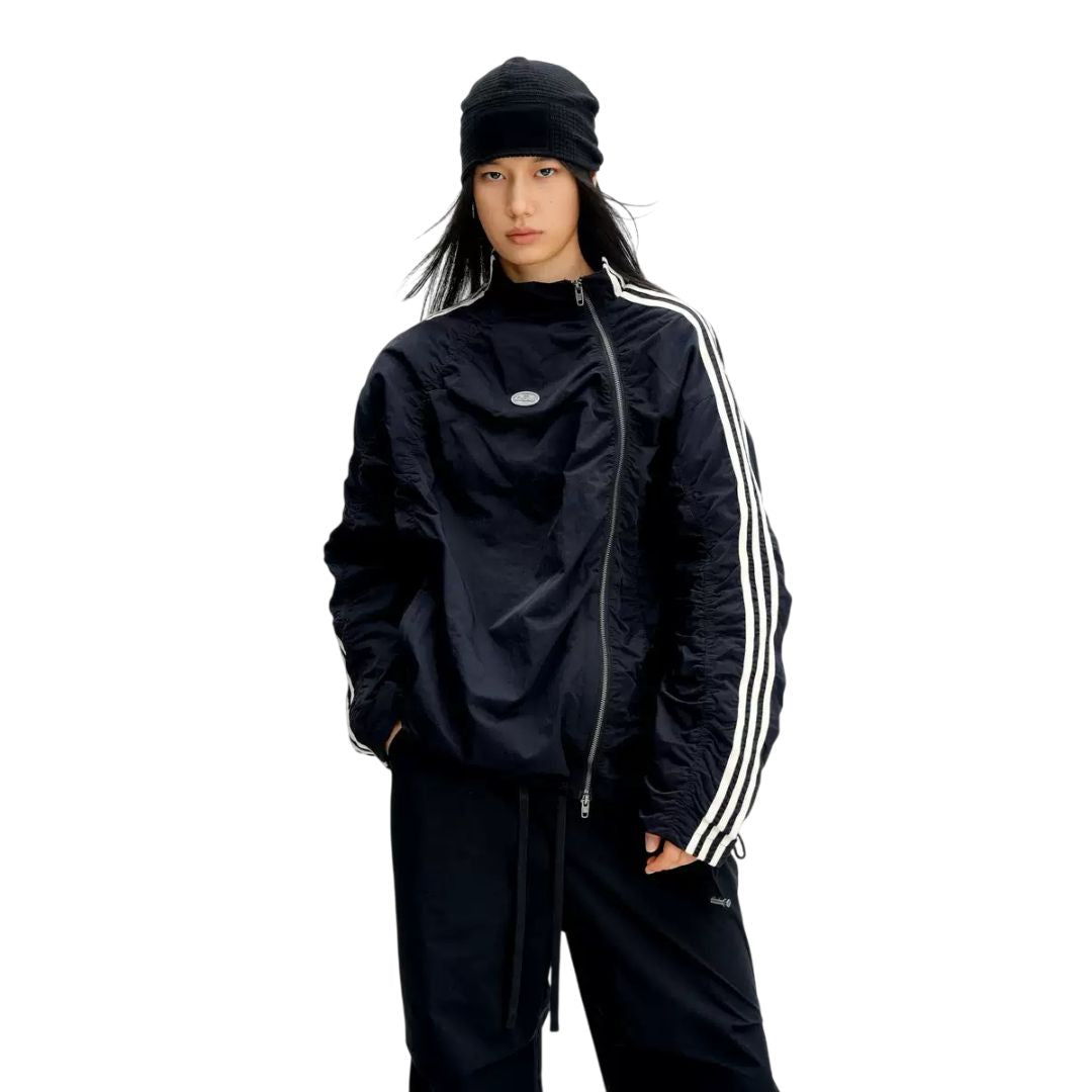 S0482 American Retro Unisex Nylon Sports Jacket – Diagonal Zipper