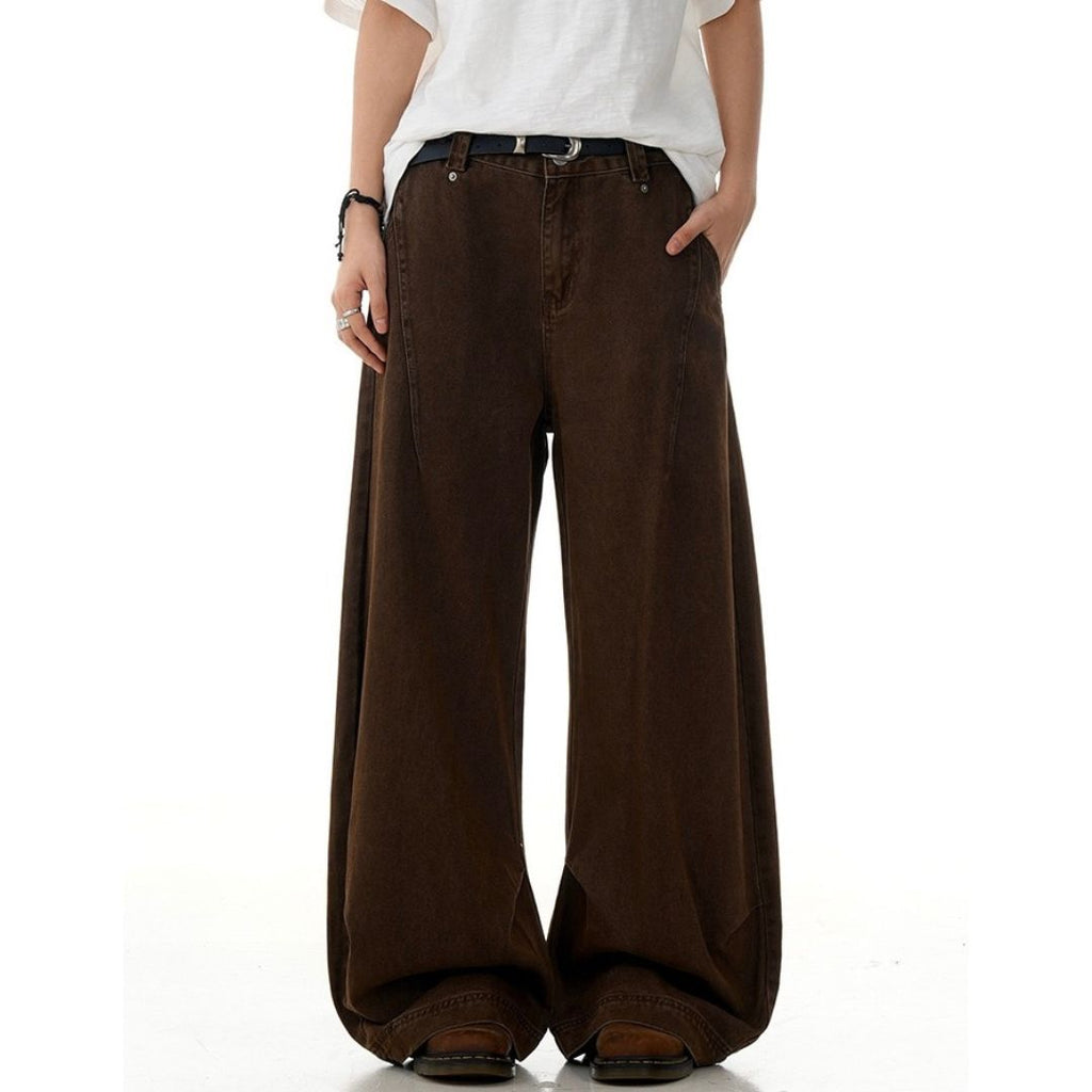 P0154 America Style Vintage high-waist Maillard loose straight banana mopping pants