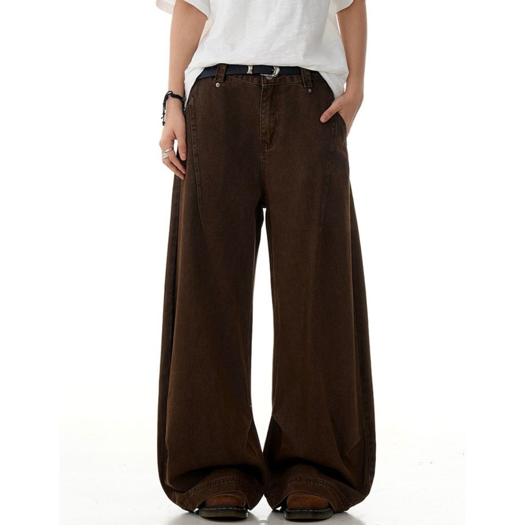 P0154 America Style Vintage high-waist Maillard loose straight banana mopping pants
