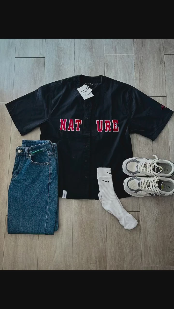 S0018 Oversize Casual Label Embroidery Loose Short Baseball Shirt