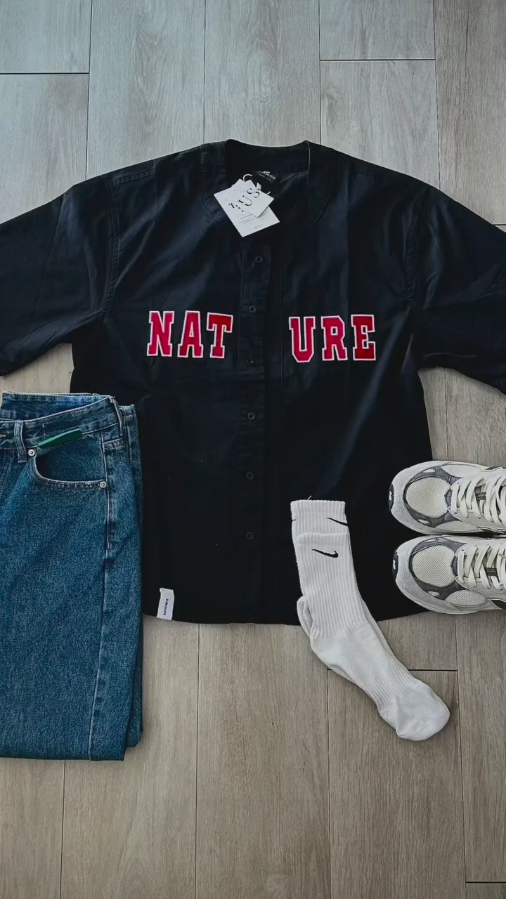 S0018 Oversize Casual Label Embroidery Loose Short Baseball Shirt