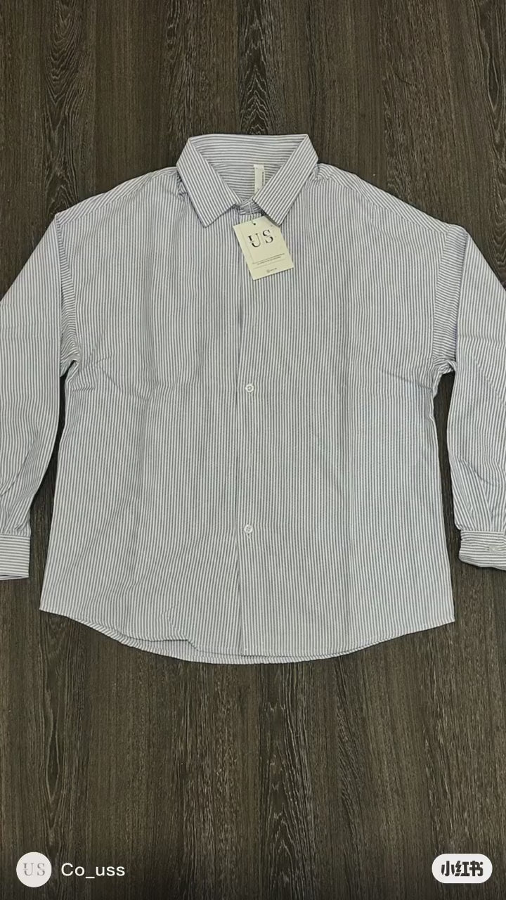 S0190 Japanese Style Vintage Line Design Oversized Long-sleeve Shirt
