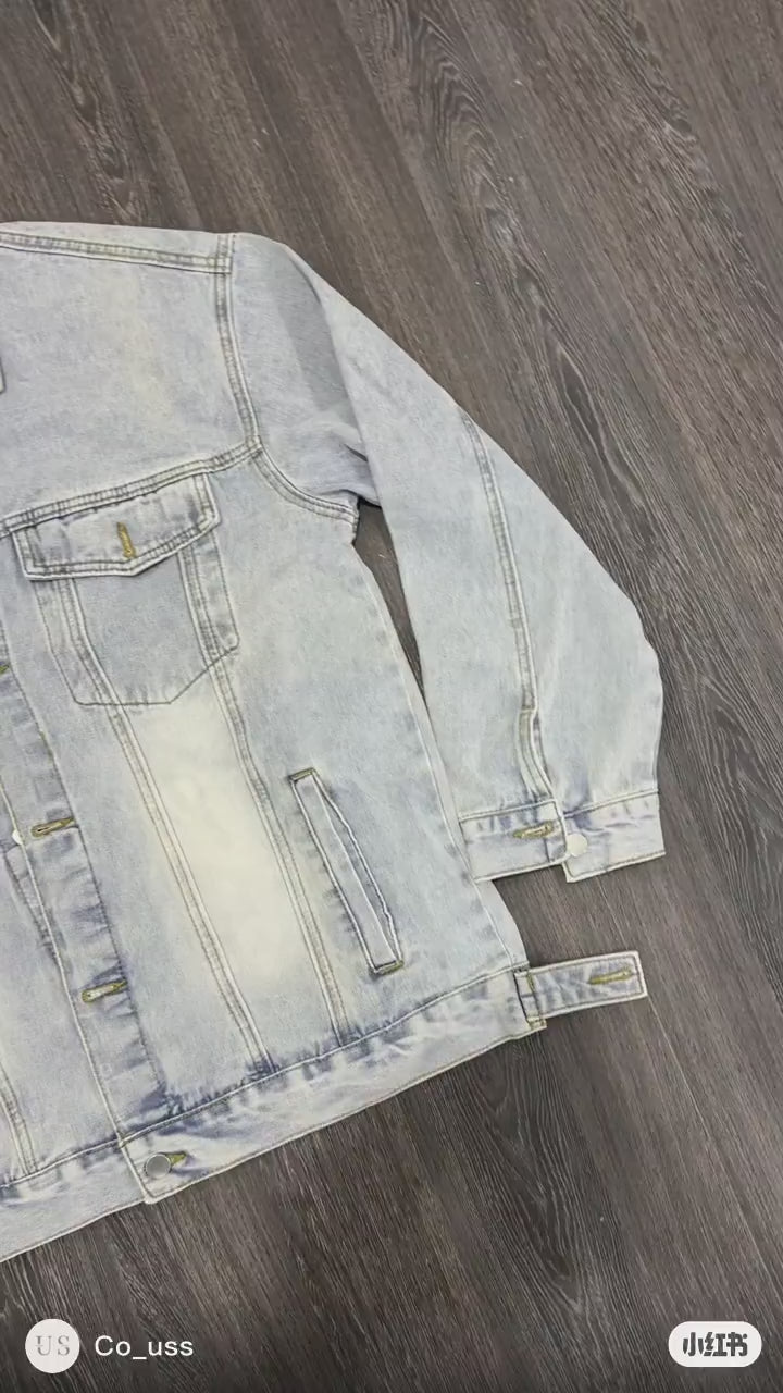 S0146 American retro distressed loose trendy denim jacket UNISEX