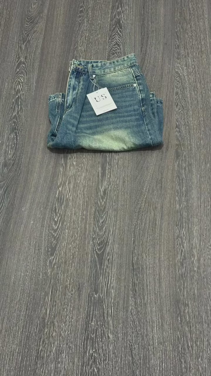 P0081 American retro style distressed denim shorts