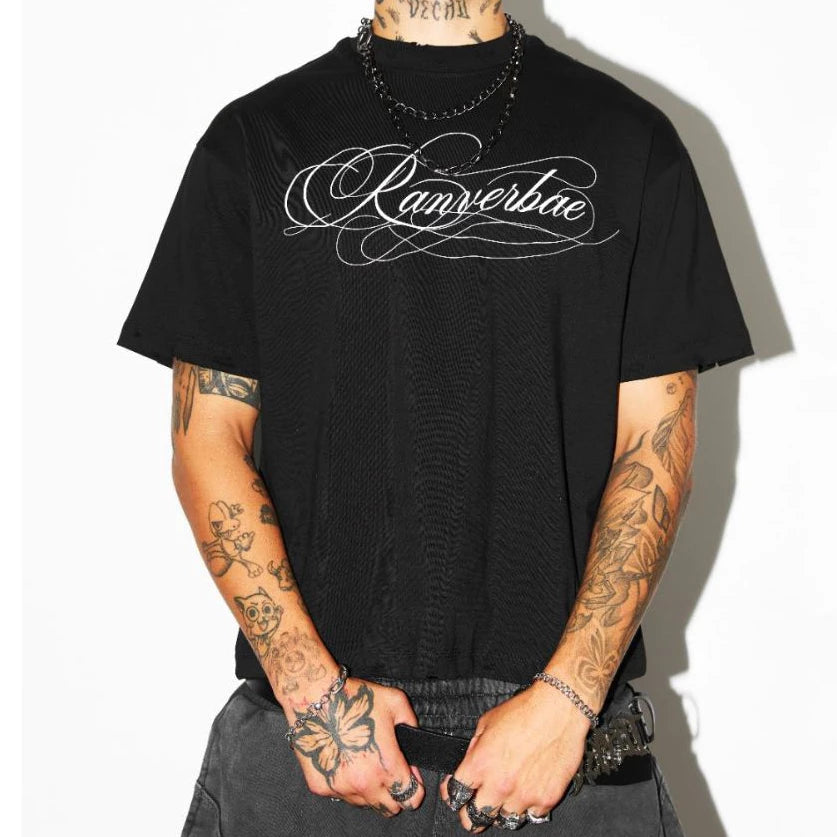 RVB005 CALLIGRAPHY Boxy T-Shirt - Black