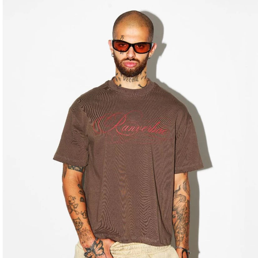 RVB007 CALLIGRAPHY Boxy T-Shirt - Brown